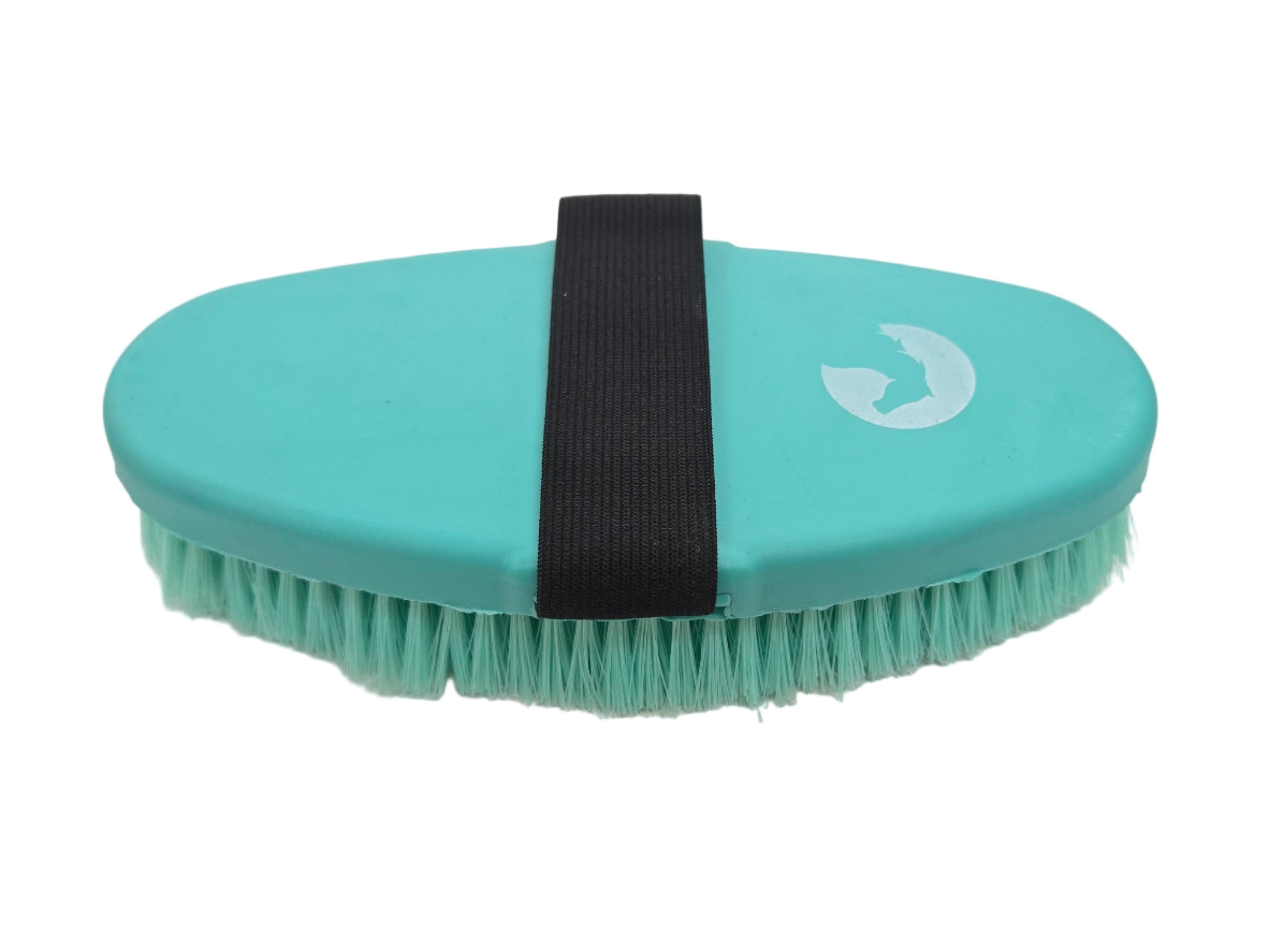 Green brush with a black handle on a white background