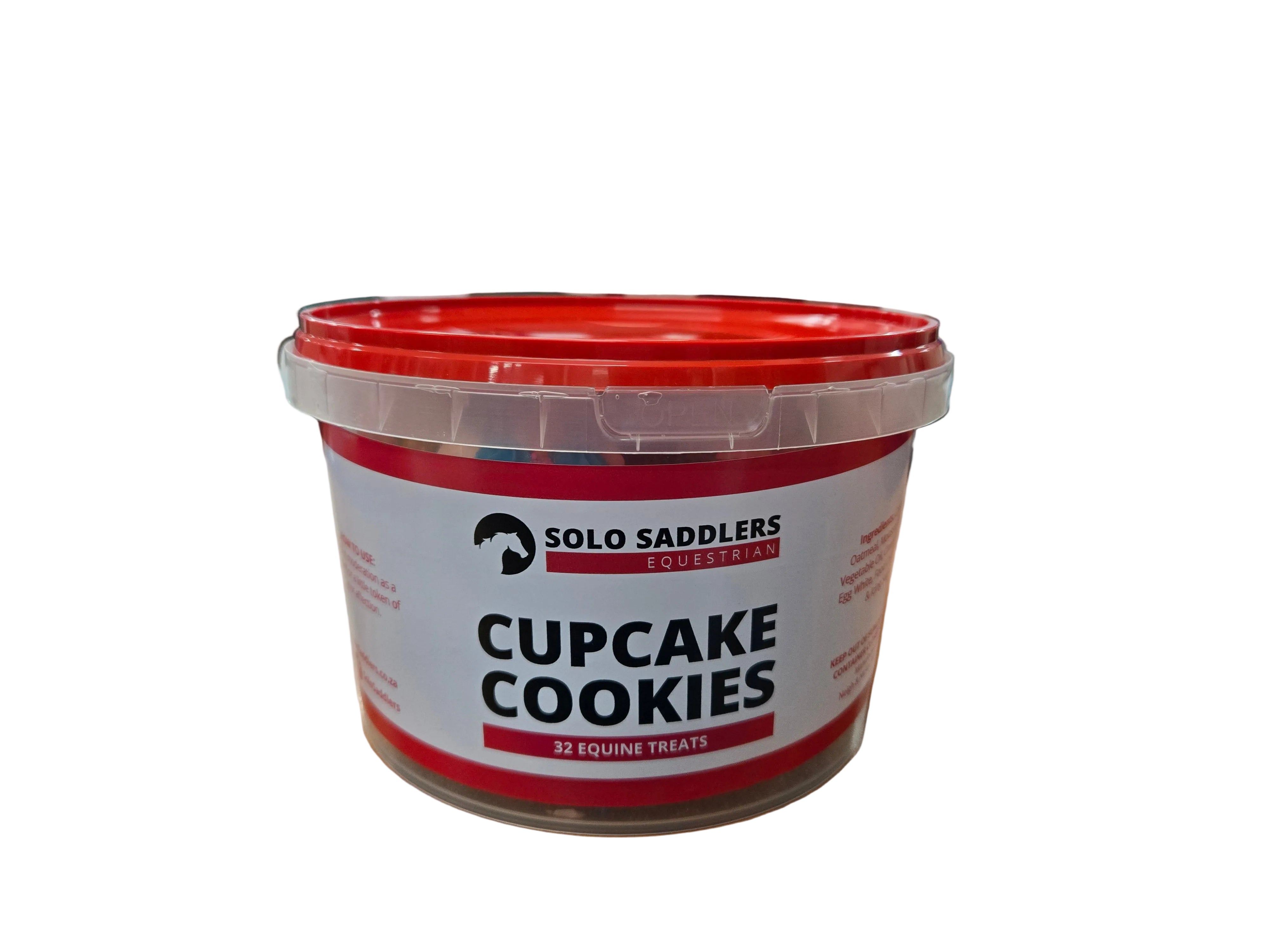 Container of Solo Saddlers Cupcake Cookies on a desk with office equipment in the background