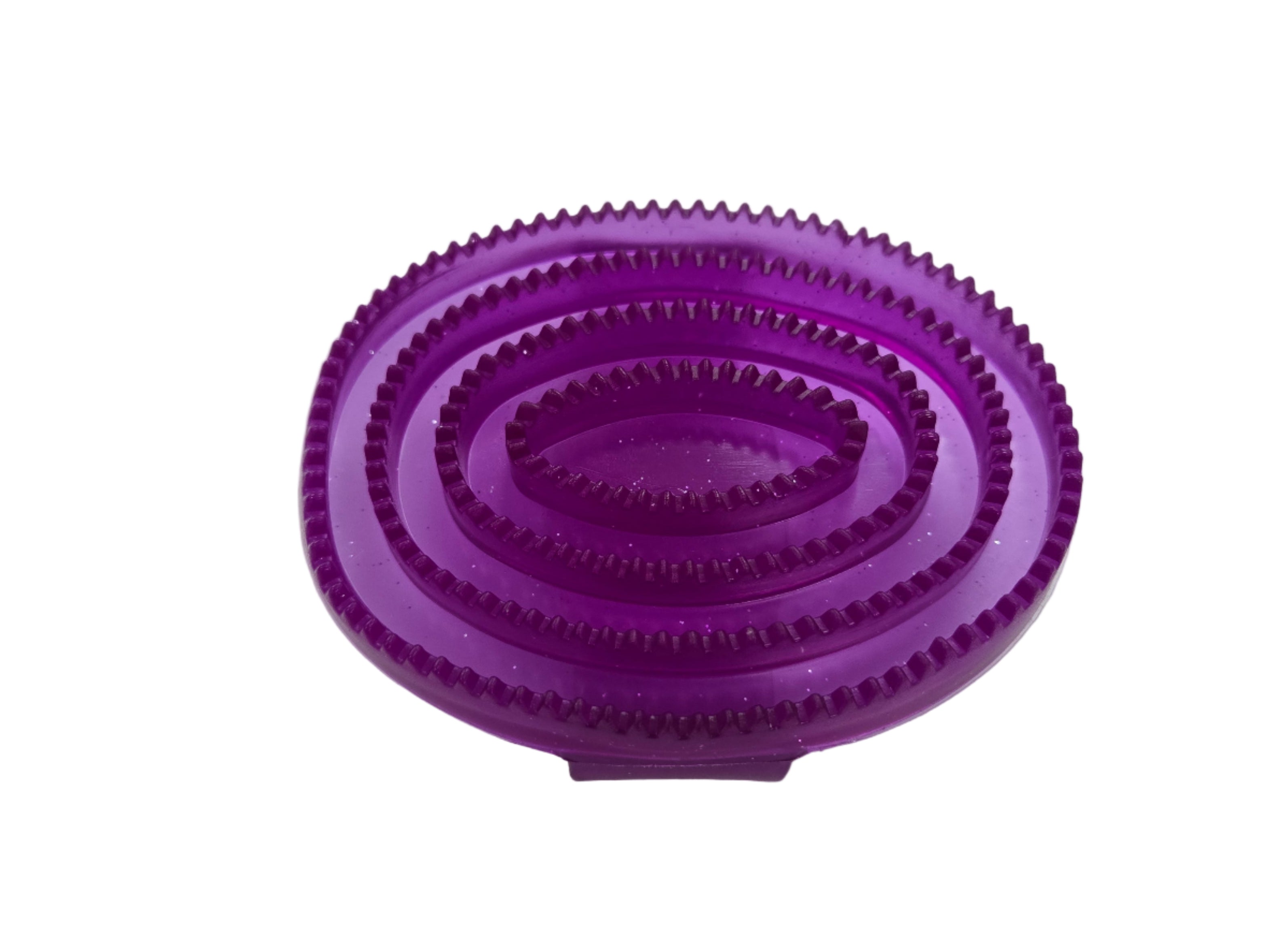 Purple textured object on a white surface