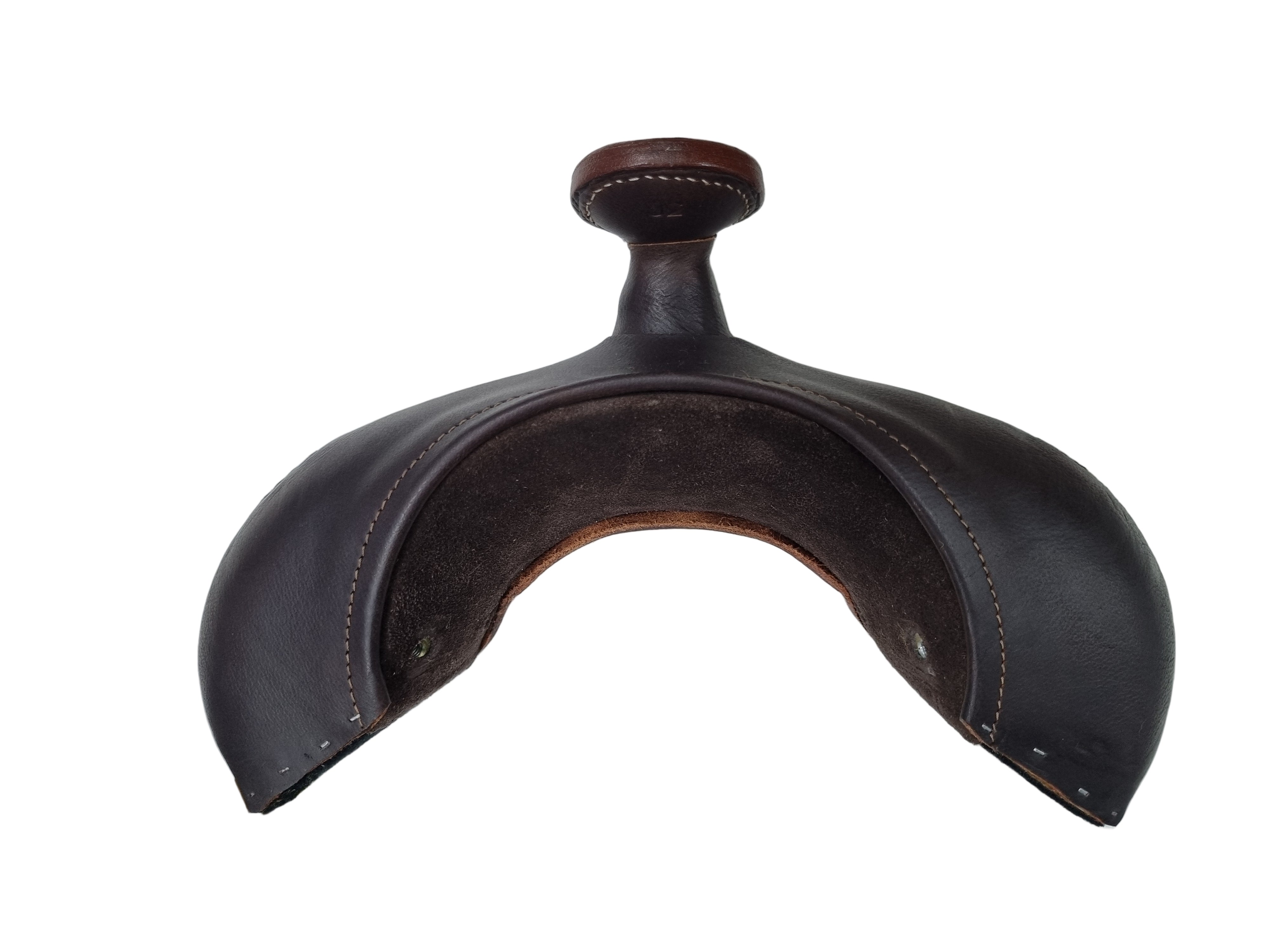 Brown leather saddle on a white background