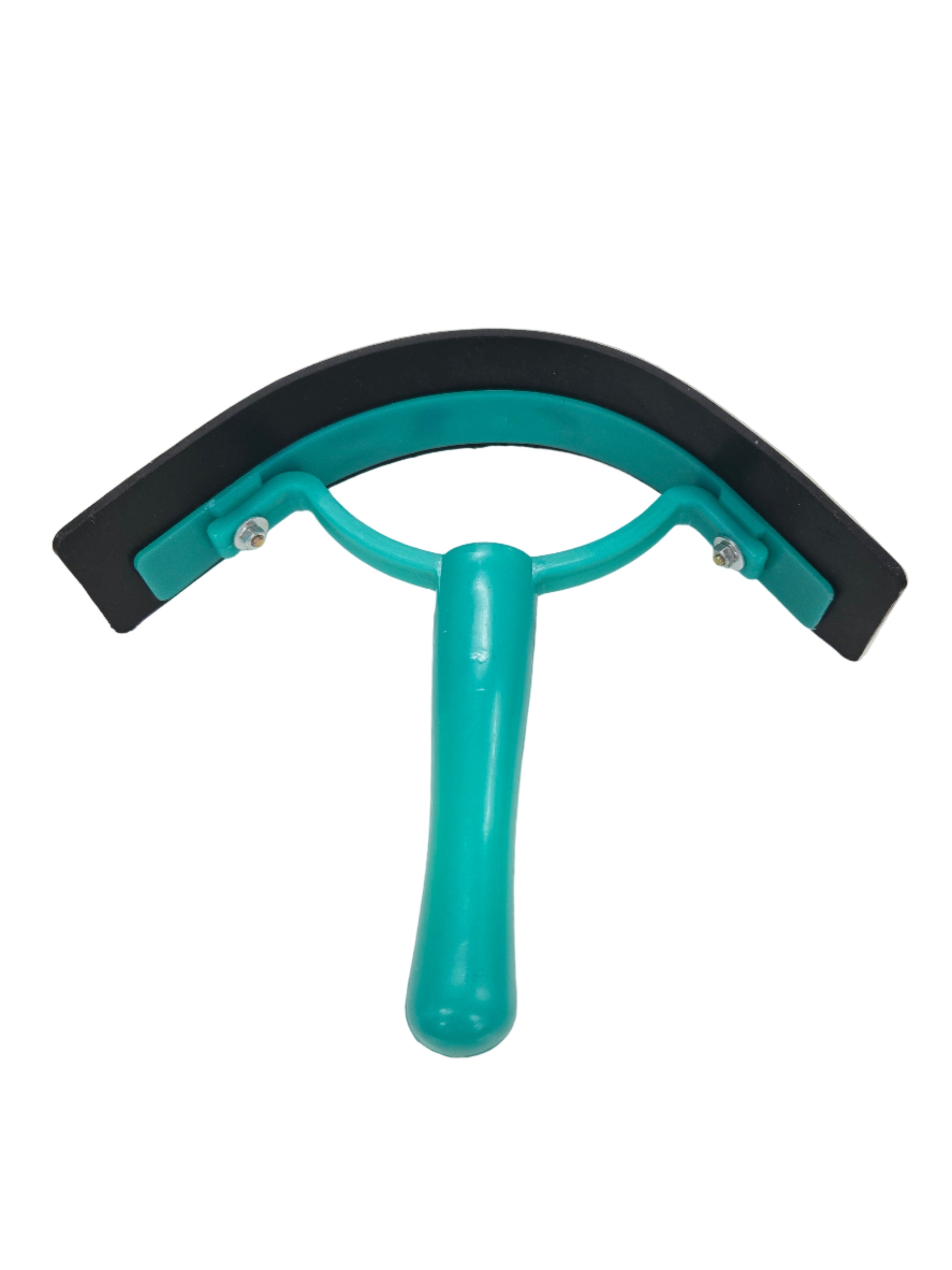 Teal and black guitar capo on a white surface