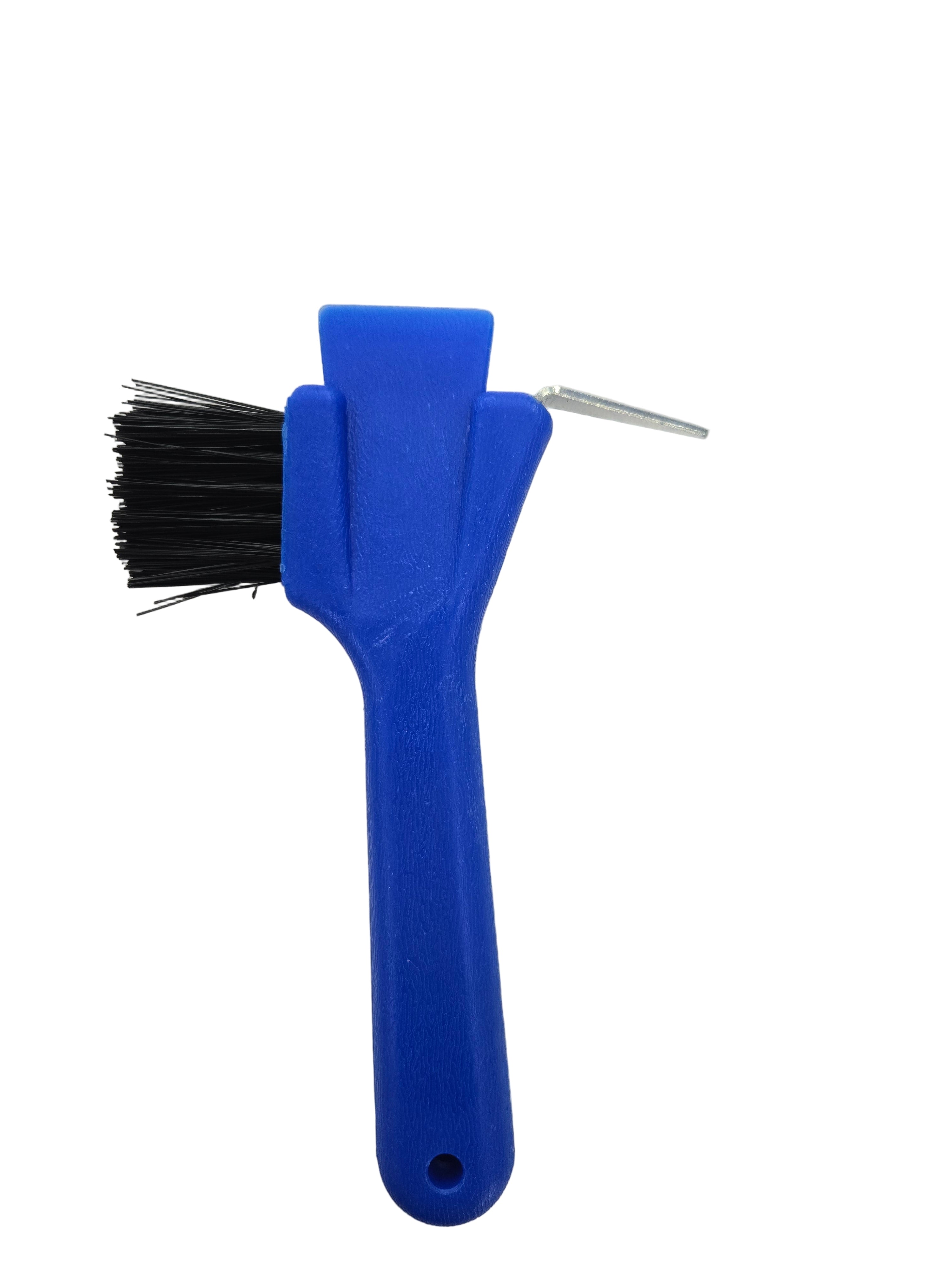Blue brush with black bristles on a white background