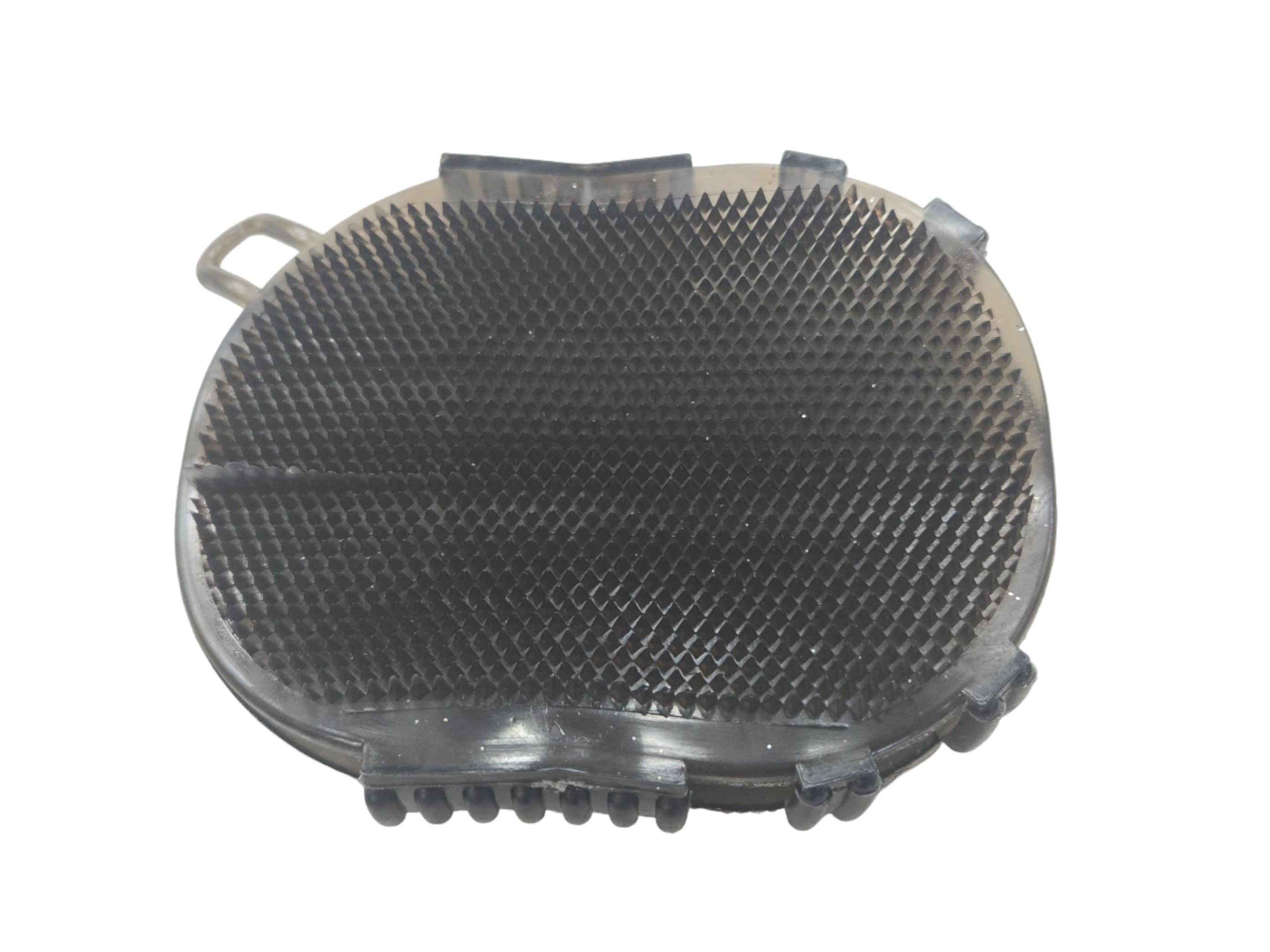 Clear grooming brush head on a white background