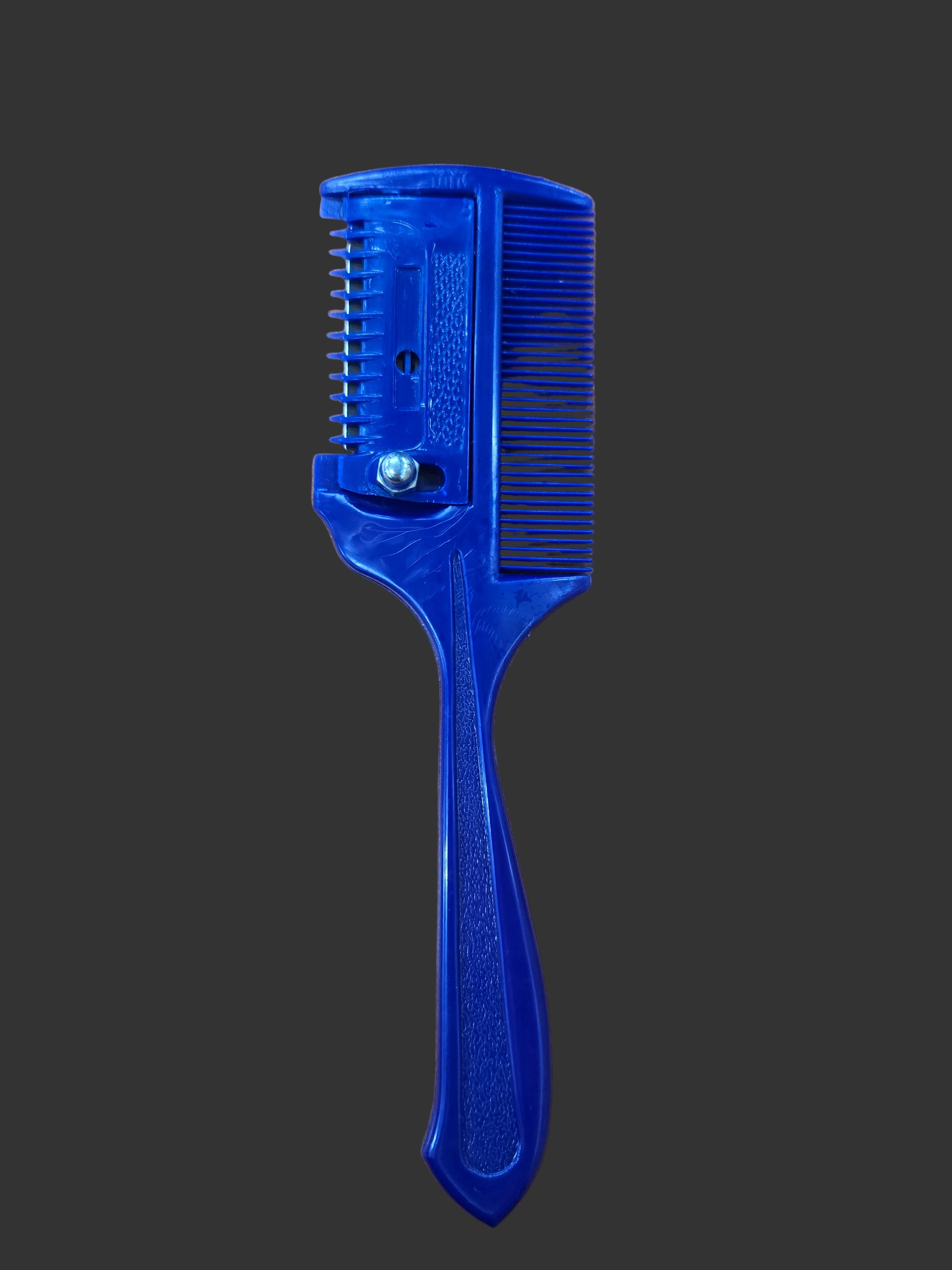 Blue comb on a wooden surface