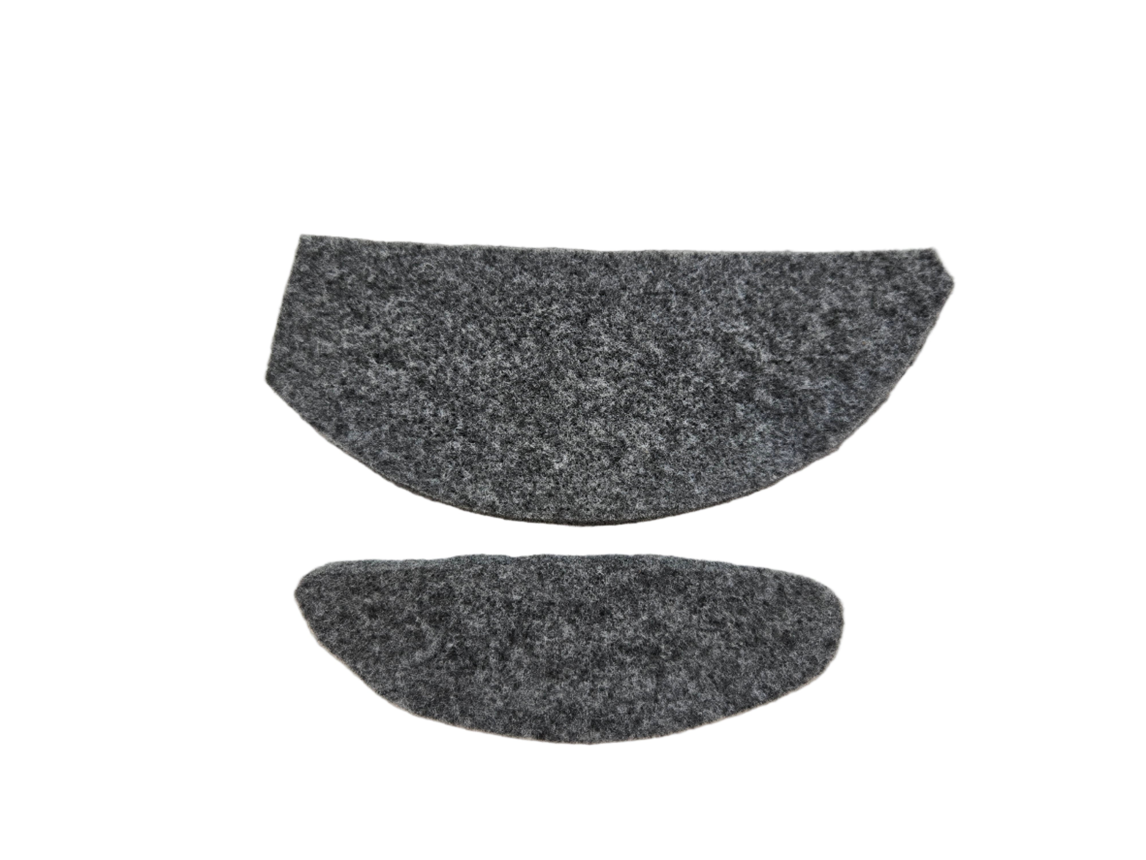 Two gray felt pads on a white background